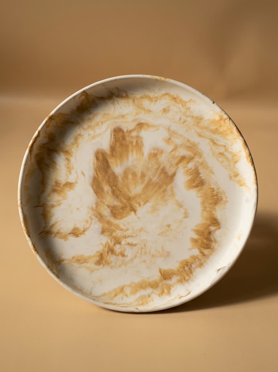 Large round platter with a sepia marbled centre