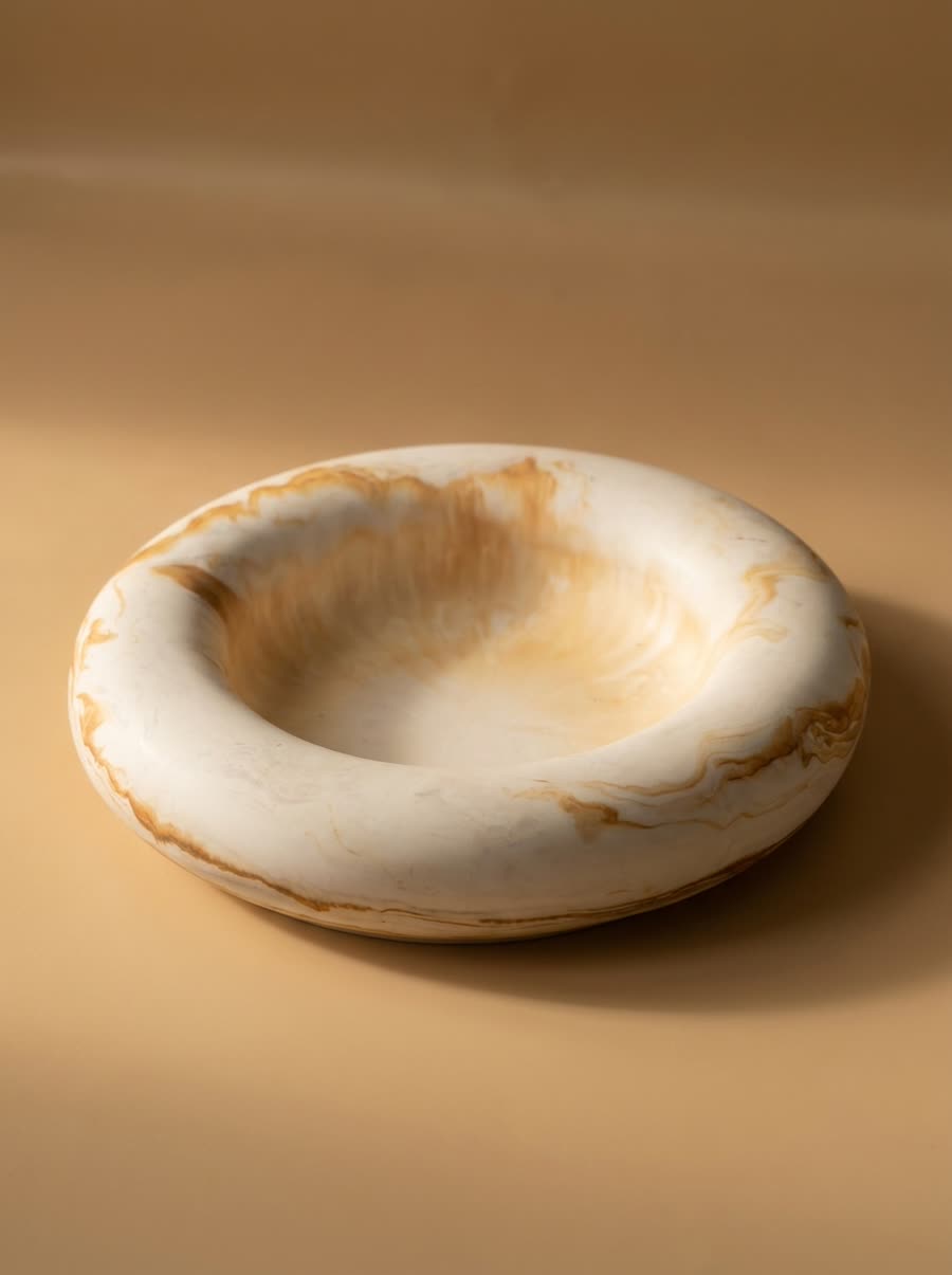 Low round dish with a thick rolled rim